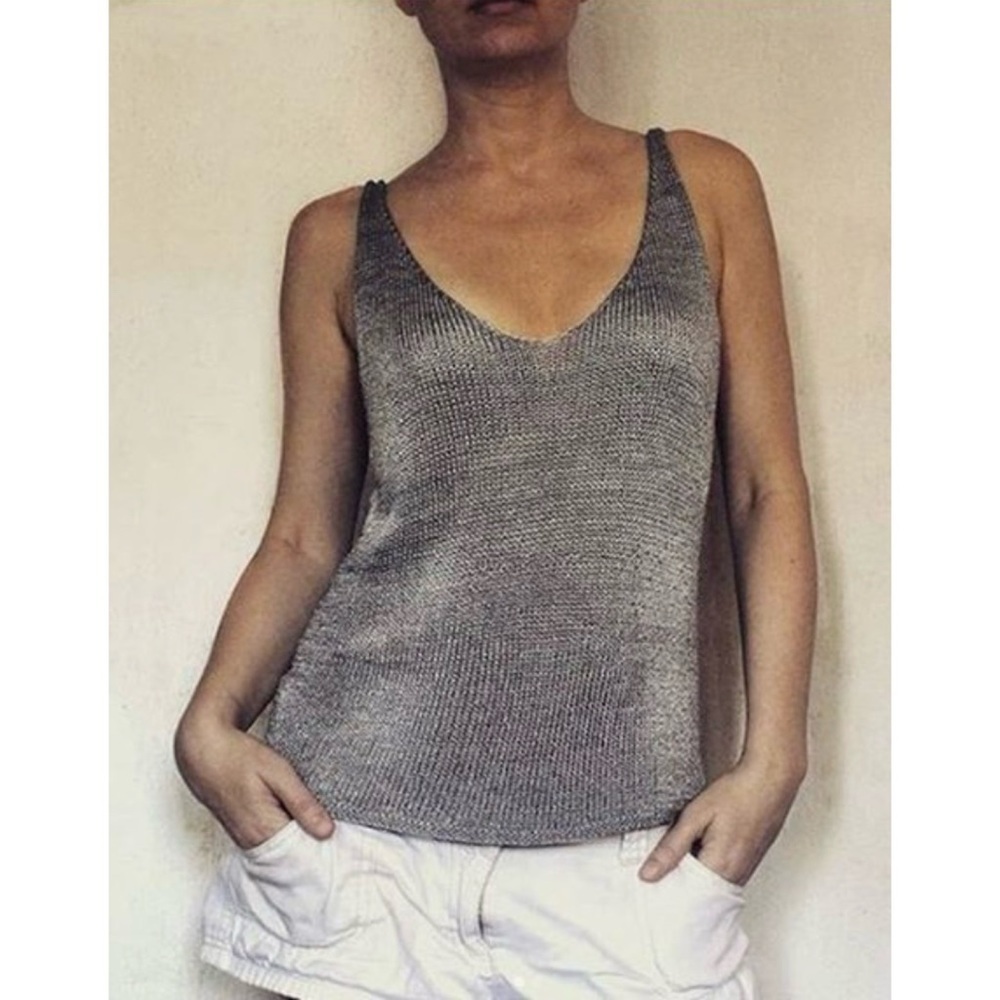 Ardene knit V-neck sleeveless top silver metallic gunmetal NYE Holidays vest S